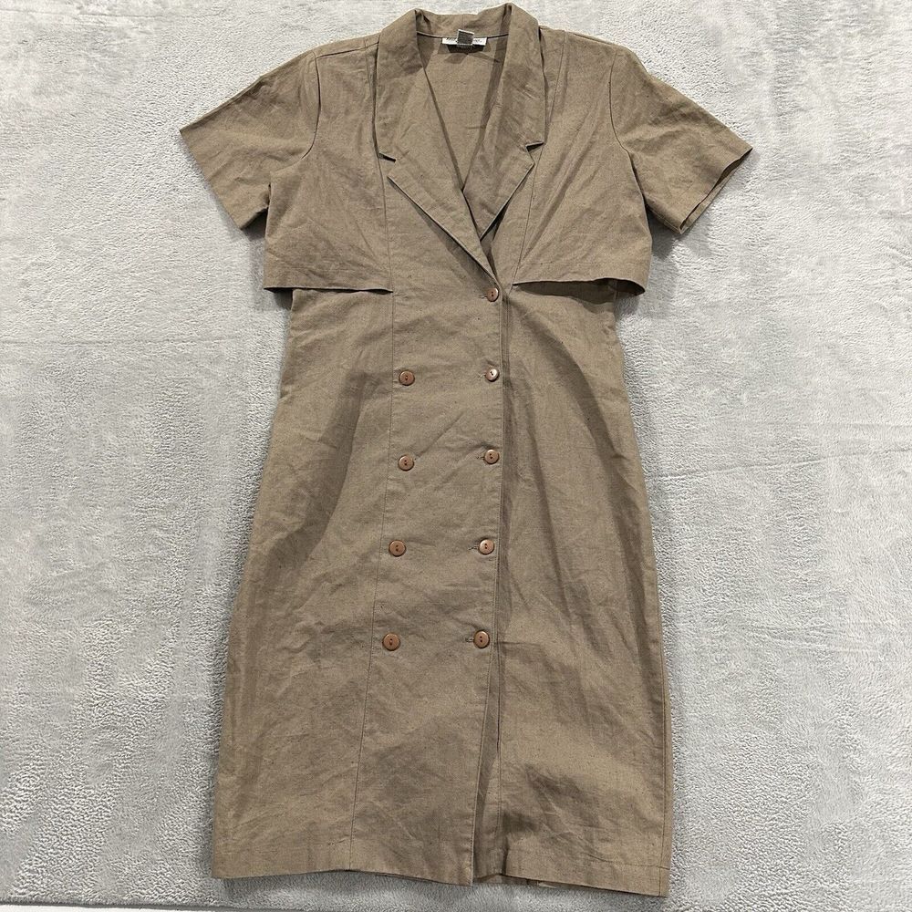 Maggie Lawrence Collection Dress Women's 7/8 Tan Beige Midi Ramie Buttons VTG
